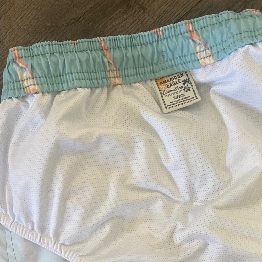American Eagle Outfitters men's Aqua Bird Print Swim Trunks - Picture 7 of 9